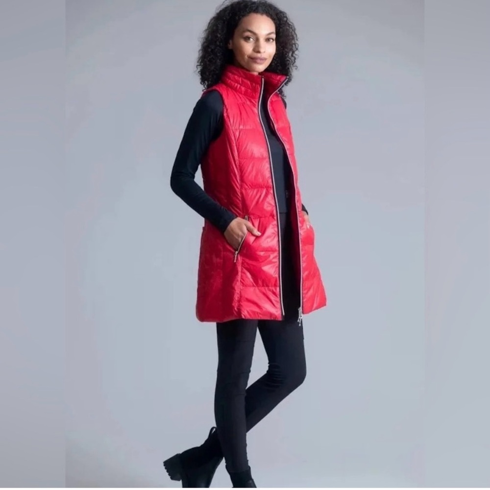 Anorak Women's Red Long Down Quilted Puffer Vest Size XS
